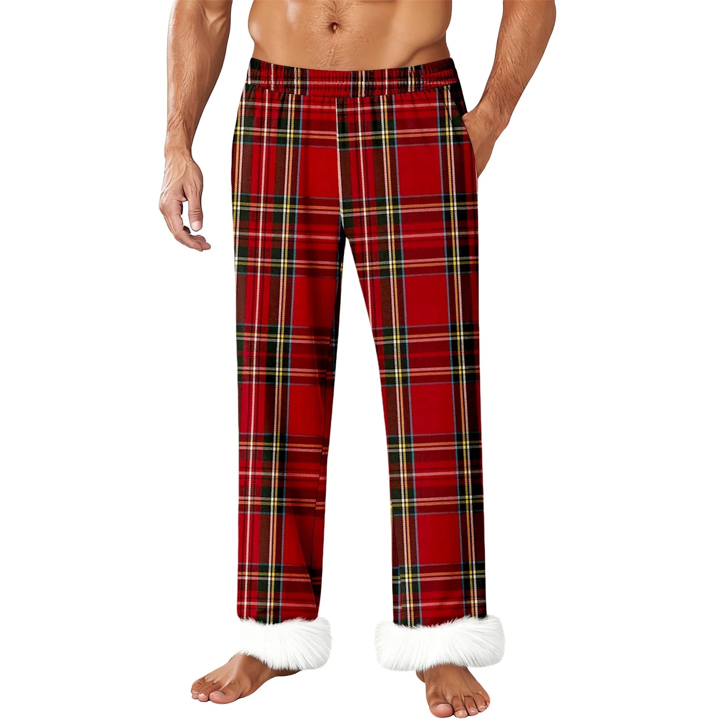 Mens Flannel Pajama Pants With Pockets Fleece Pjs Soft Warm Plaid Pajamas Bottoms Lounge Sleep Pants Loungewear Sleepwear