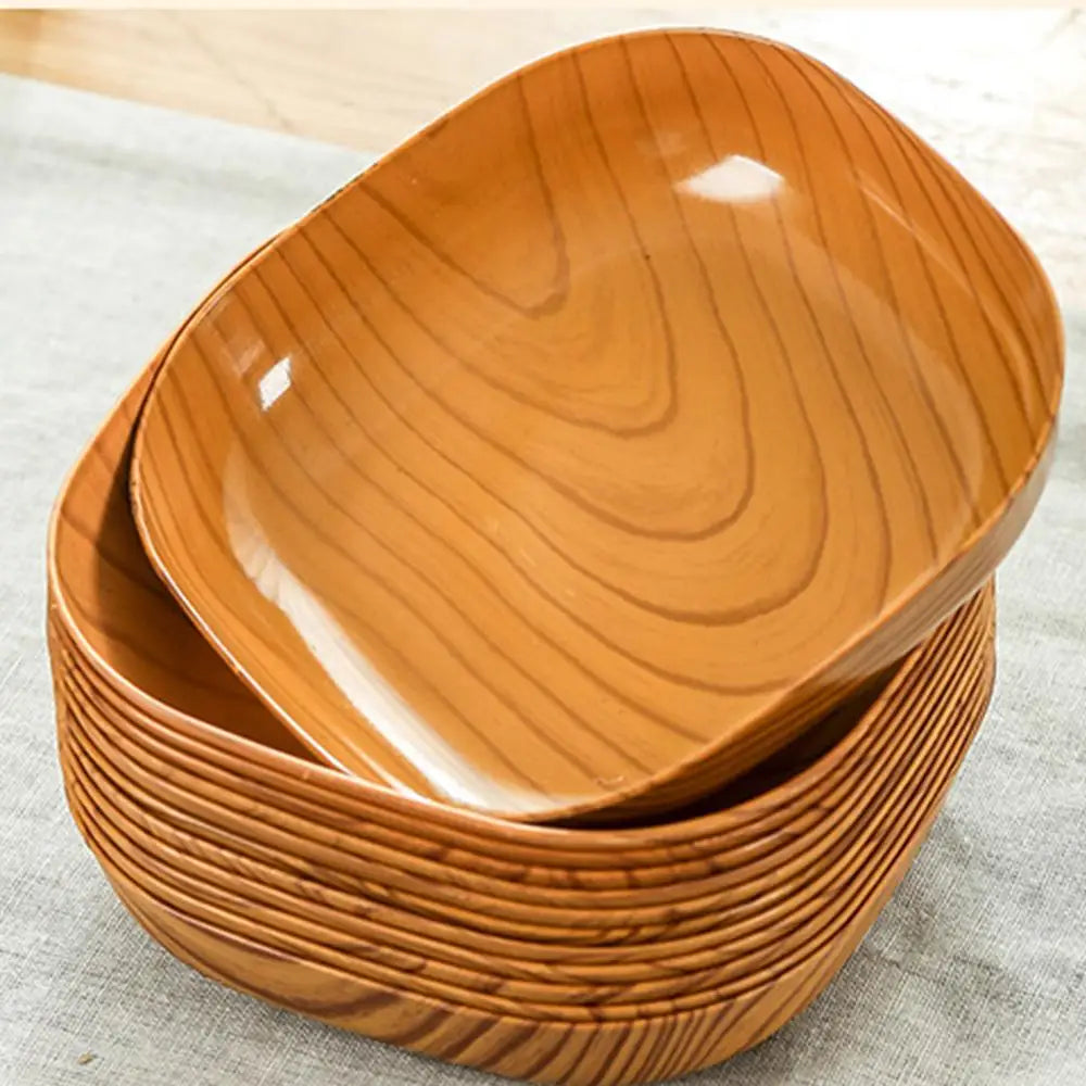 Kitchen Imitation Wood Grain Square Plate Japanese Simple Grain Dish Set For Tableware Kitchen Bowl Dish Dinnerware Cook Supplie