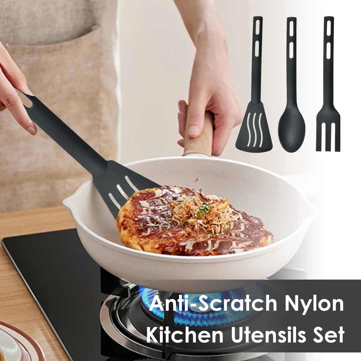 Kitchen Cooking Utensils Nylon Kitchen Utensils Set Sturdy Cutlery Kit With Non-Stick Spatulas Comfortable Handle Cookware