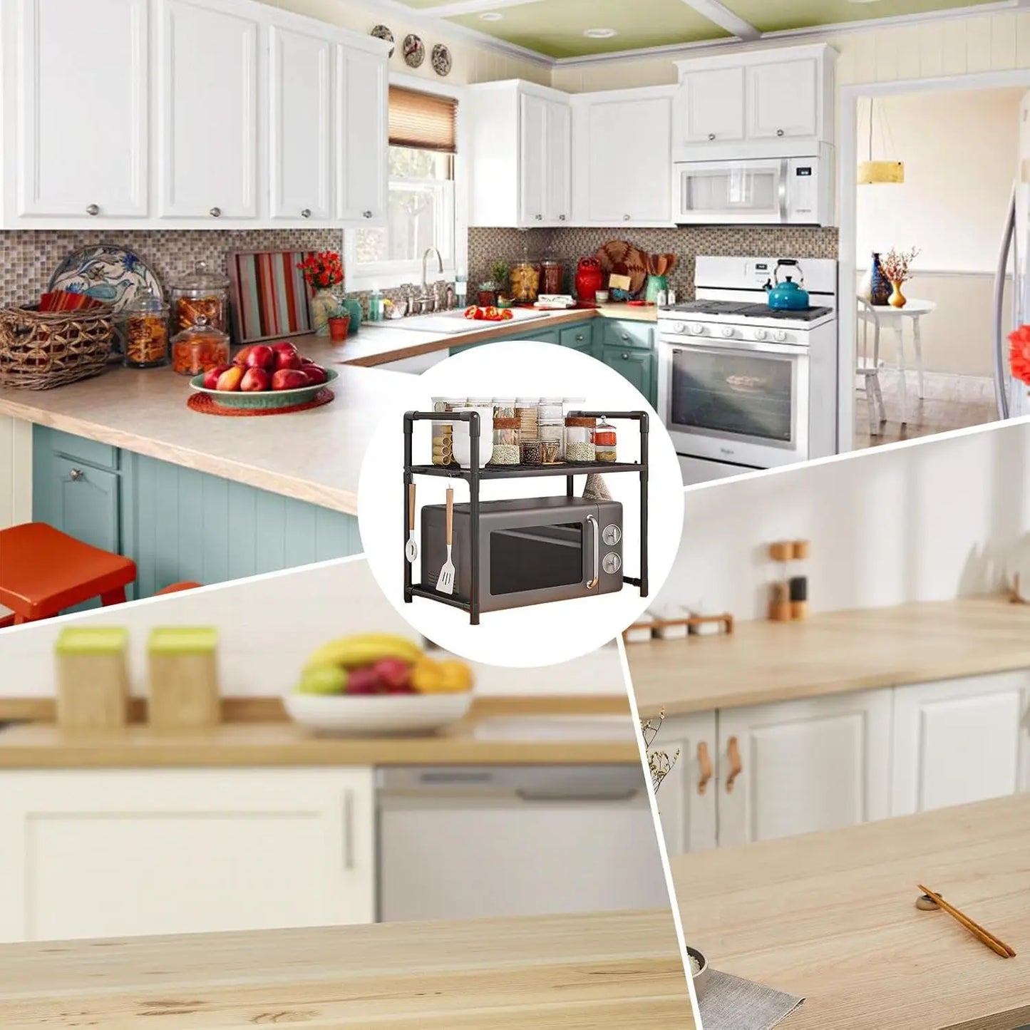 Kitchen Storage Rack Kitchen counter shelf Microwave Shelf Condiment Organizer Shelf Simple Countertop Tidying Shelves with Hook