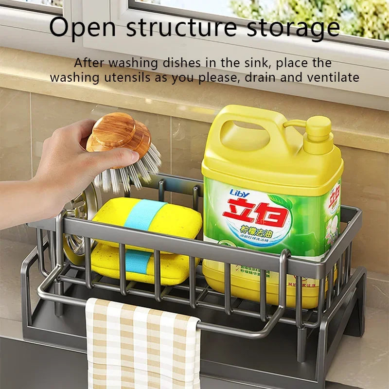 Kitchen Sponge Rack Drain Water Place Dish Soap Organize Rags Multi Functional Large Capacity Countertop and Store Items