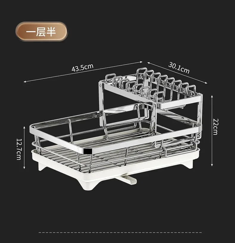 Kitchen Home Countertop Adjustable 2 Tier Stainless Steel Dish Drying Rack Plates Bowl Organizer Drainer Storage Rack Utensils