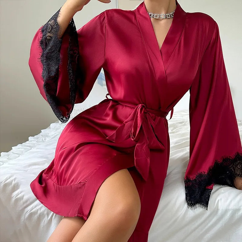Women's New Pajamas Pajamas Bathrobes Long-sleeved Lace Pajamas Loungewear