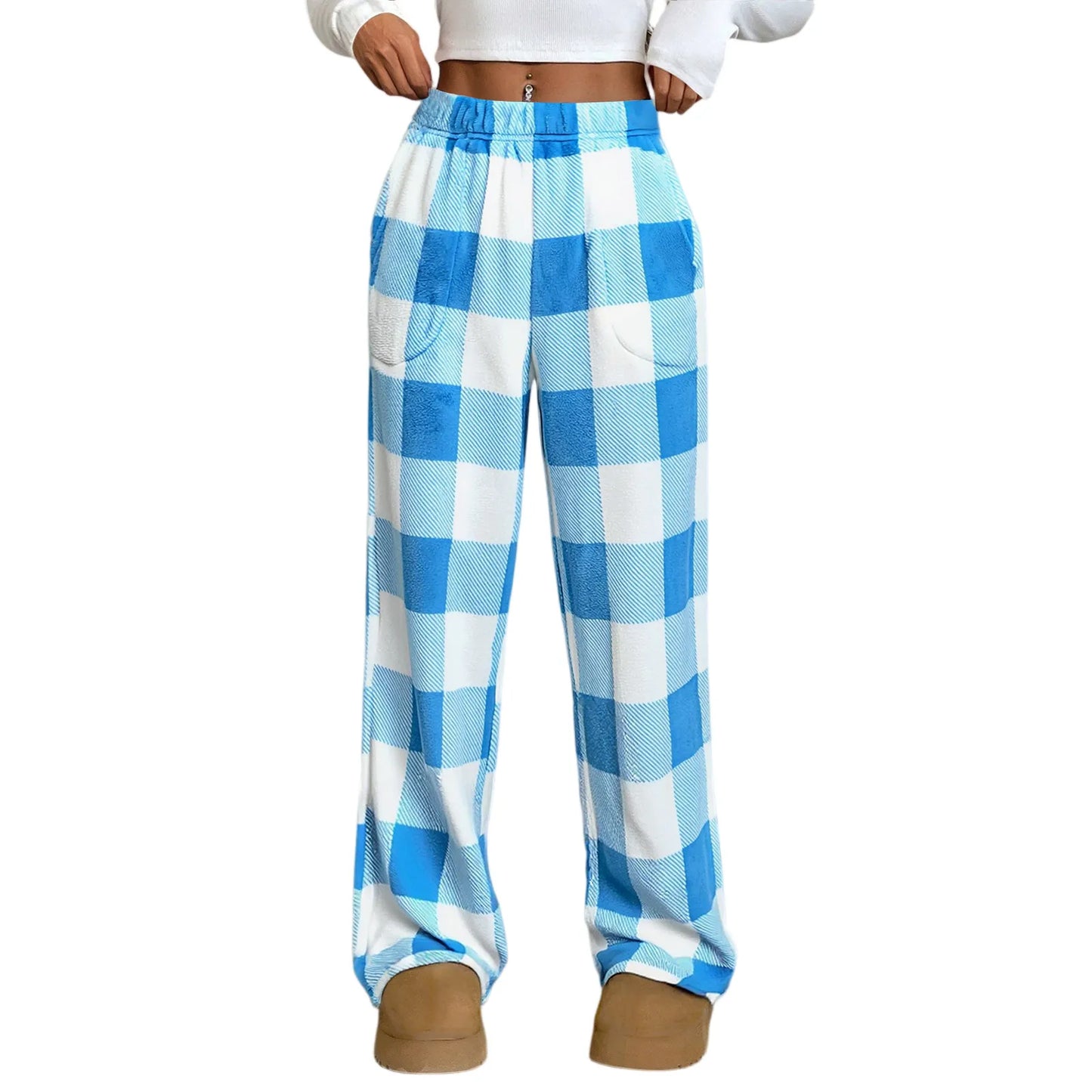 Elastic Waist Wide Leg Nightwear Trousers Fashion Plaid Long Pajama Pants Leisure Comfy Winter Warm Loungewear for Lady 2025