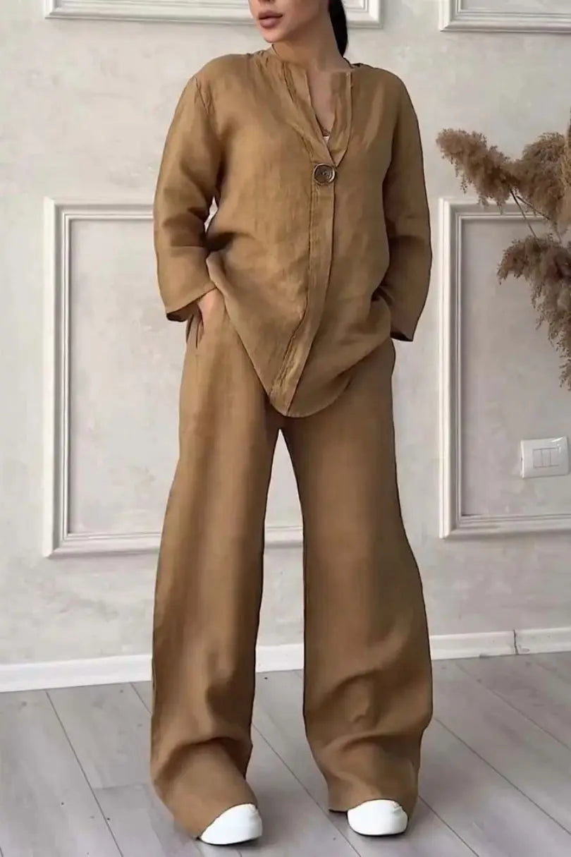 Comfortable Loose Cotton Linen Women's two pieces set Top Wide Leg Pants Casual Fashion Set Suits Spring Summer Wear Outfits