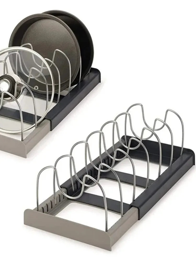 Kitchen Cabinet Organizers for Pots and Pans Expandable Stainless Steel Storage Rack Cutting Board Drying Cookware Shelf