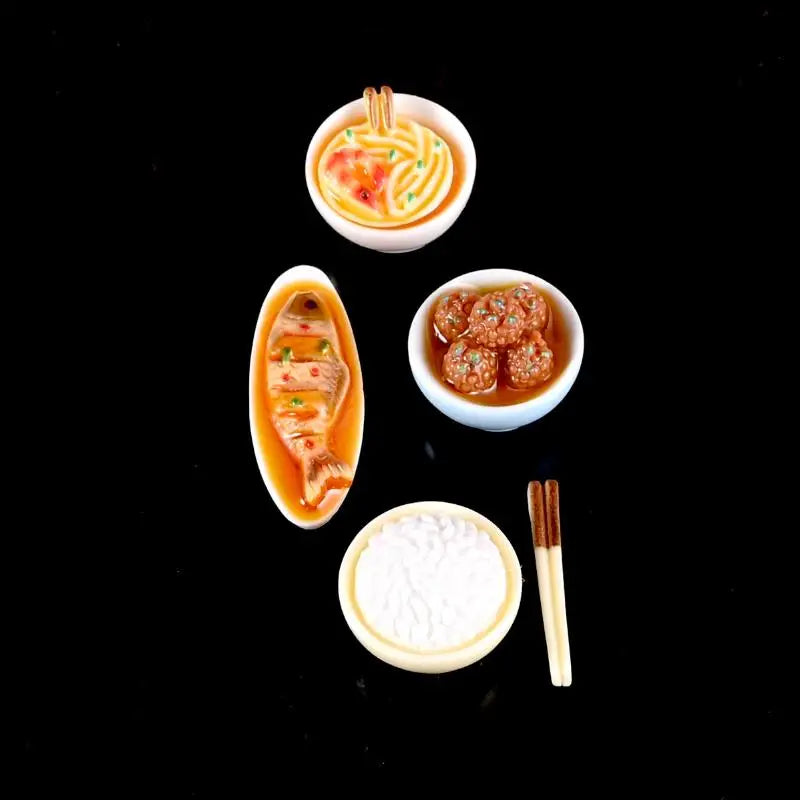 1/12 Dollhouse Miniature Chinese Dishes Food Models Dollhouse Kitchen Decoration DIY Dolls House Dining Room Ornaments