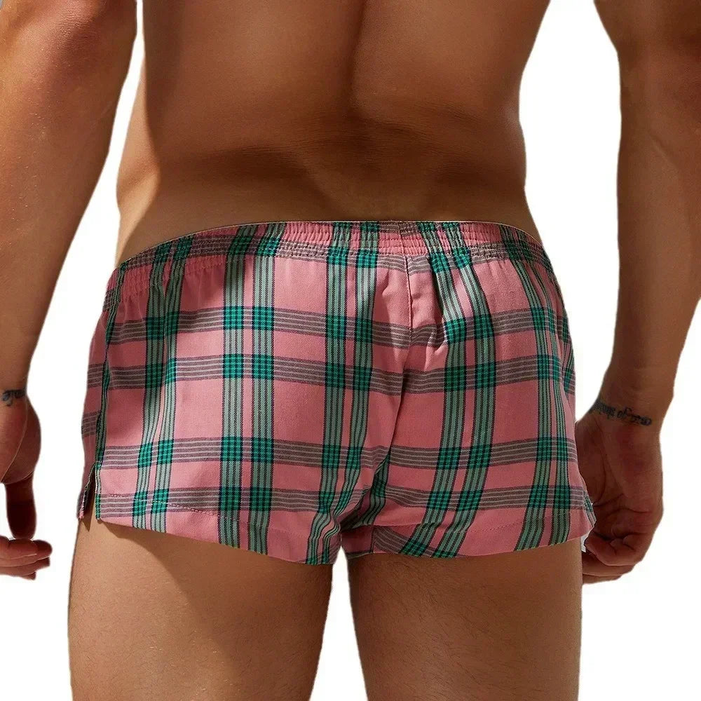 Men's Bulge Boxy Underwear Plaid Arrow Lounge Pants Comfortable Boxer Shorts Casual Home Daily Wear Youth U Convex Pouch Trunks