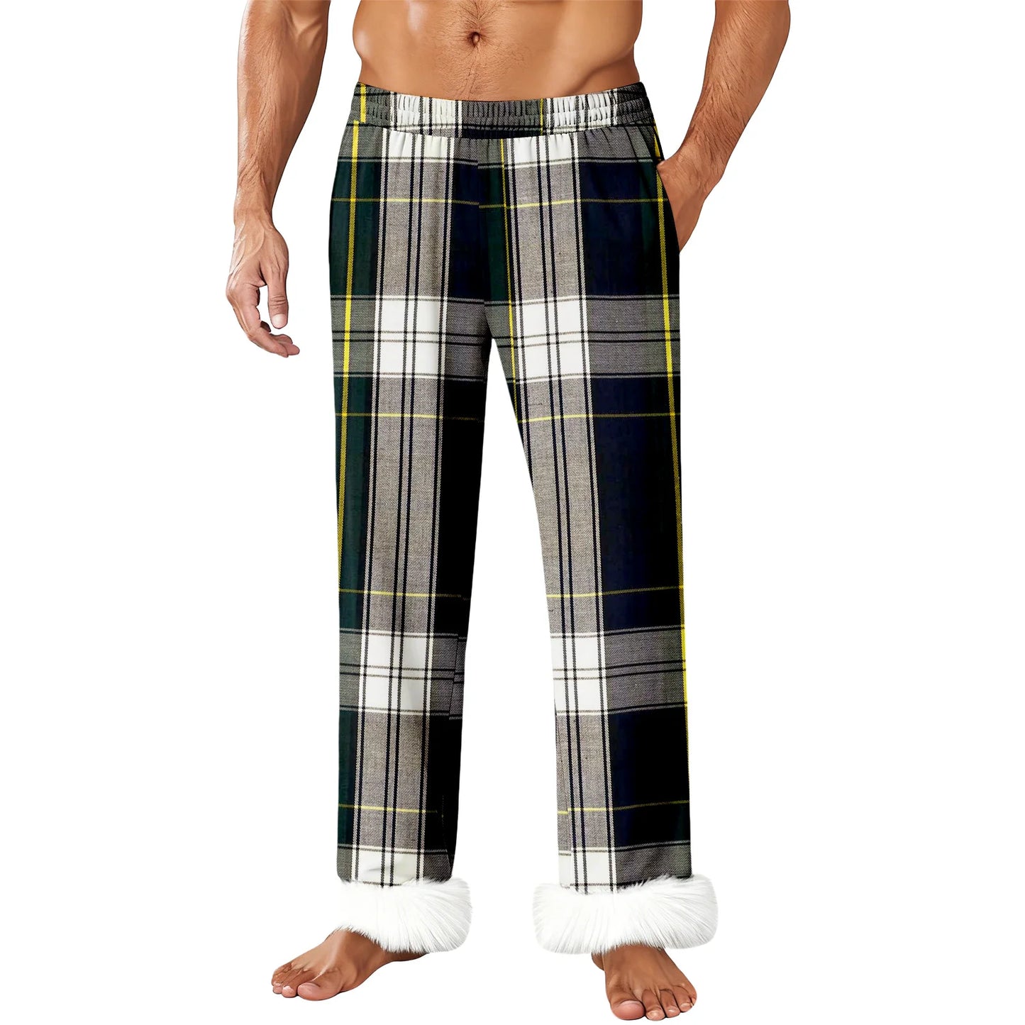 Mens Flannel Pajama Pants With Pockets Fleece Pjs Soft Warm Plaid Pajamas Bottoms Lounge Sleep Pants Loungewear Sleepwear