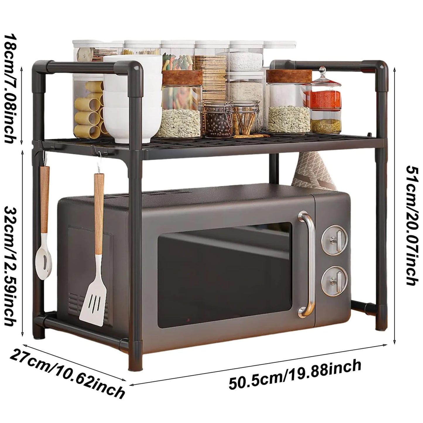 Kitchen Storage Rack Kitchen counter shelf Microwave Shelf Condiment Organizer Shelf Simple Countertop Tidying Shelves with Hook