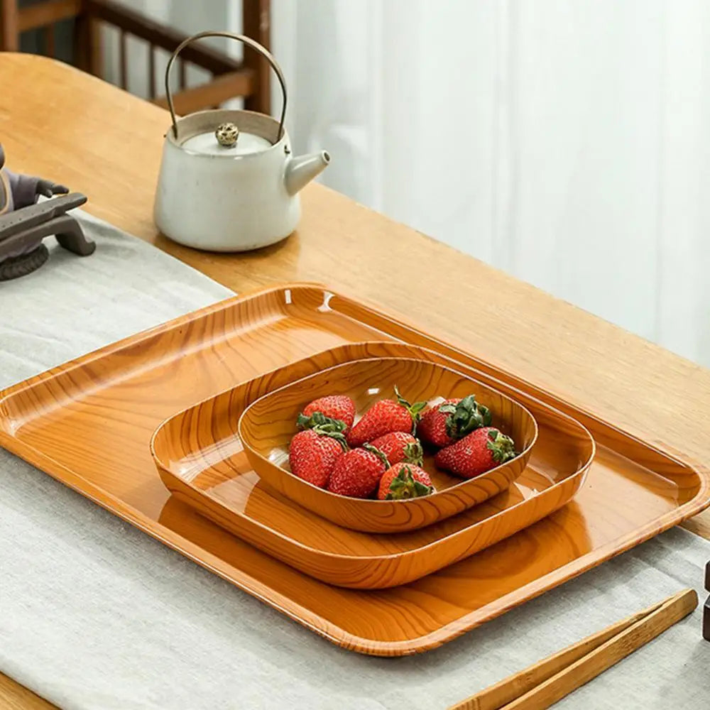 Kitchen Imitation Wood Grain Square Plate Japanese Simple Grain Dish Set For Tableware Kitchen Bowl Dish Dinnerware Cook Supplie