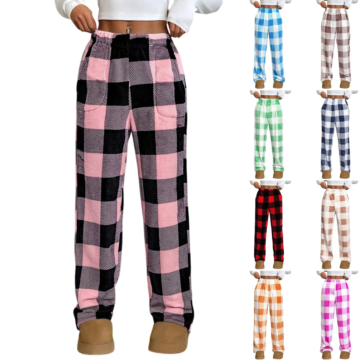 Elastic Waist Wide Leg Nightwear Trousers Fashion Plaid Long Pajama Pants Leisure Comfy Winter Warm Loungewear for Lady 2025