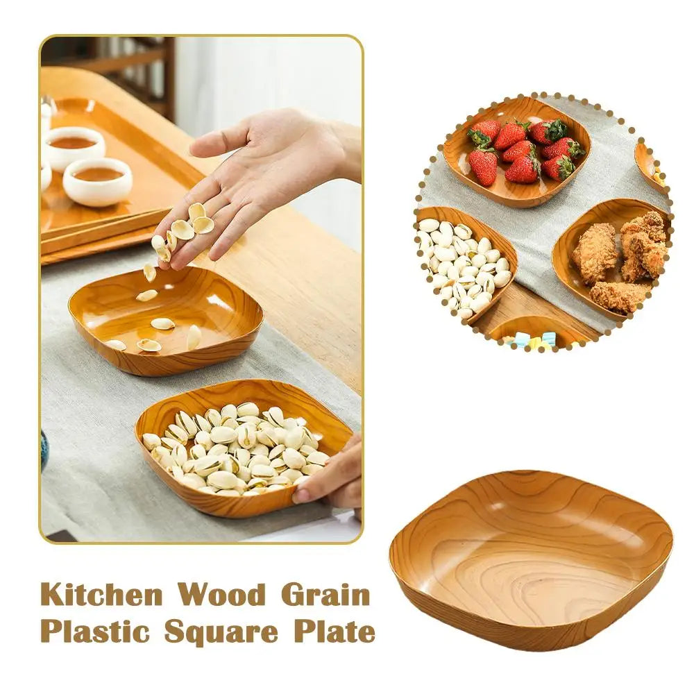 Kitchen Imitation Wood Grain Square Plate Japanese Simple Grain Dish Set For Tableware Kitchen Bowl Dish Dinnerware Cook Supplie