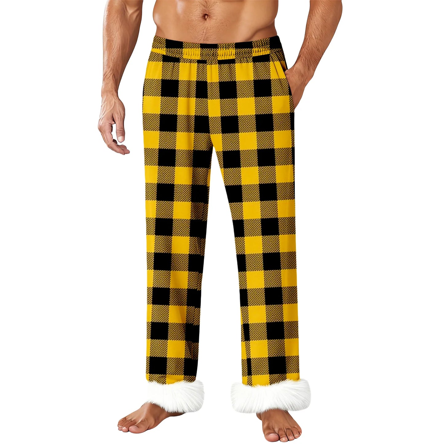 Mens Flannel Pajama Pants With Pockets Fleece Pjs Soft Warm Plaid Pajamas Bottoms Lounge Sleep Pants Loungewear Sleepwear