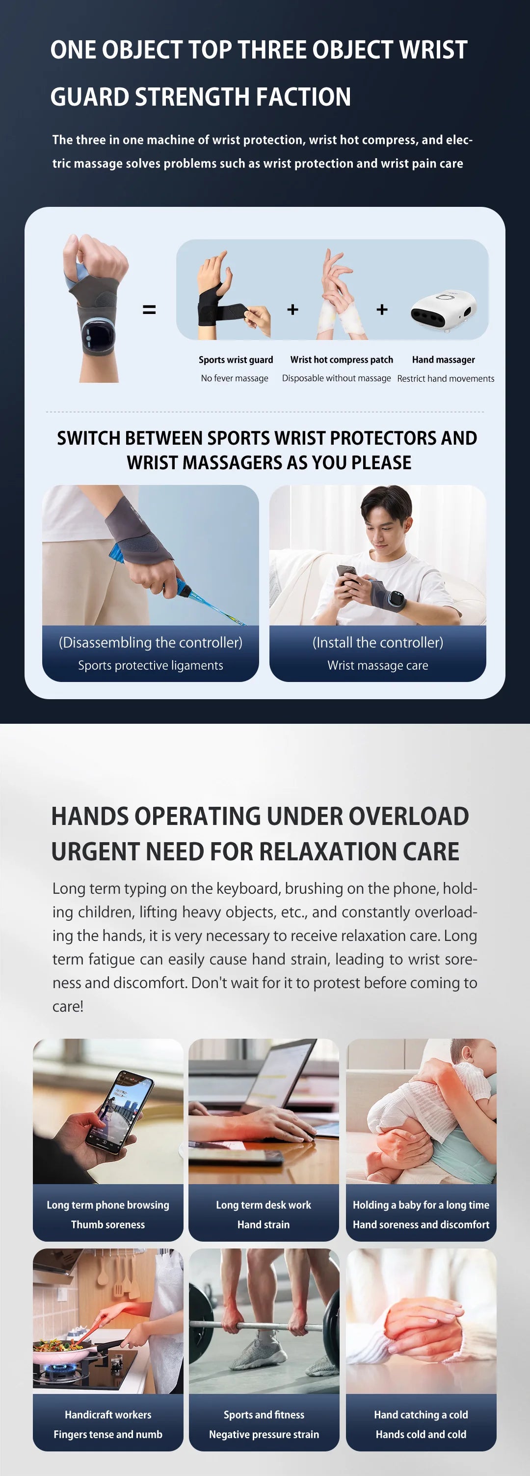 Electric Heating Wrist Massager EMS Wrist Guard Wrist Support Strap Hot Compress 3 Levels Vibration Massage Smart Wrist Massager