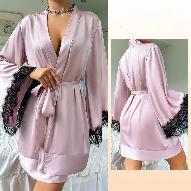 Women's New Pajamas Pajamas Bathrobes Long-sleeved Lace Pajamas Loungewear