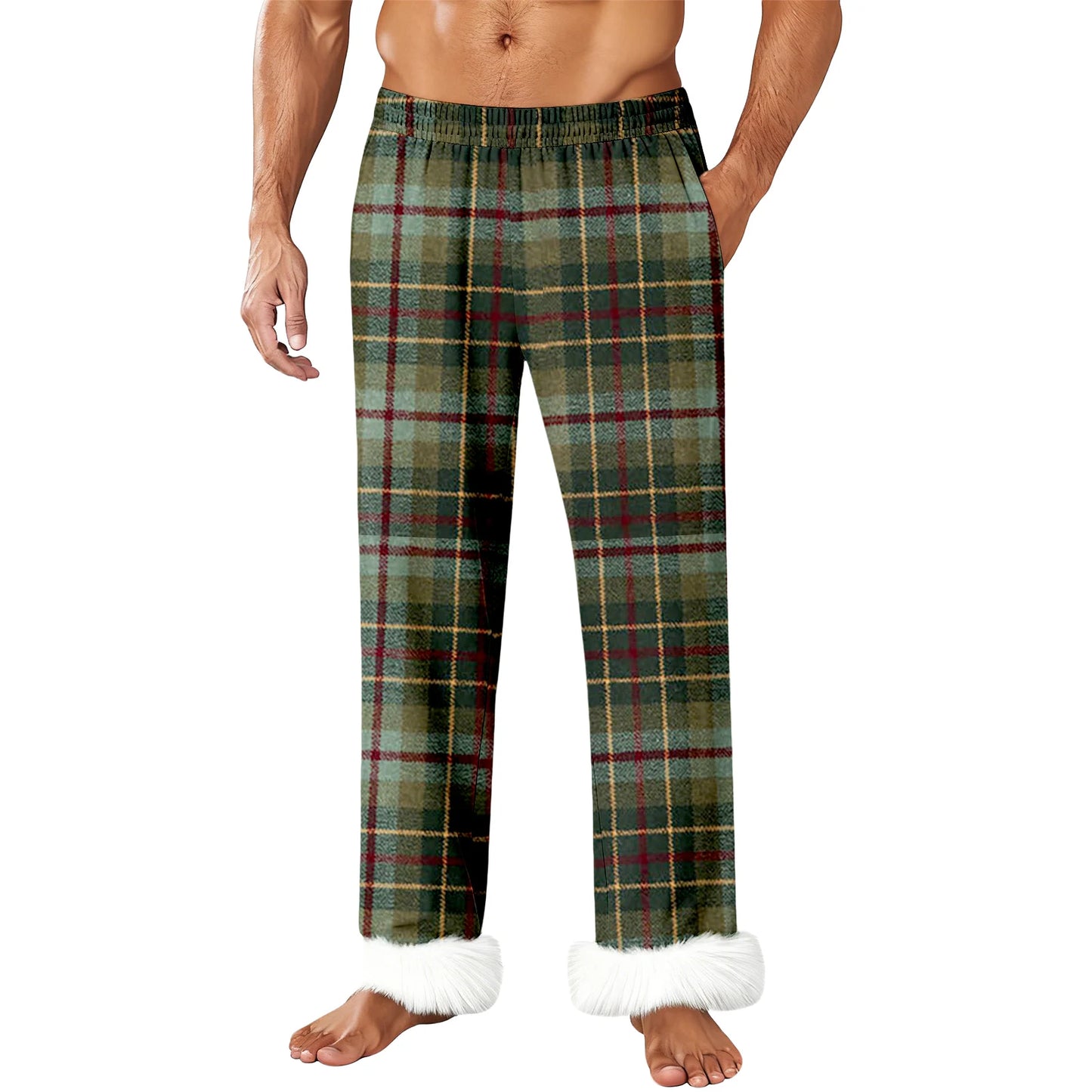 Mens Flannel Pajama Pants With Pockets Fleece Pjs Soft Warm Plaid Pajamas Bottoms Lounge Sleep Pants Loungewear Sleepwear