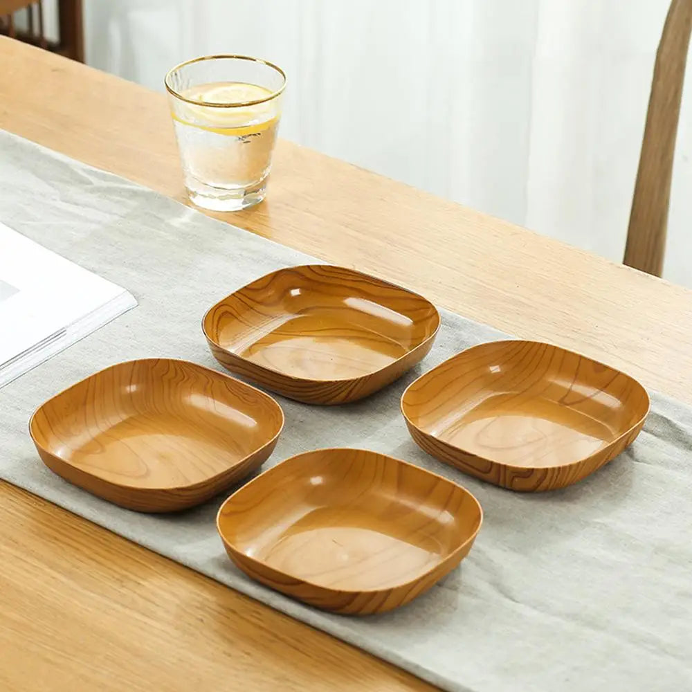 Kitchen Imitation Wood Grain Square Plate Japanese Simple Grain Dish Set For Tableware Kitchen Bowl Dish Dinnerware Cook Supplie