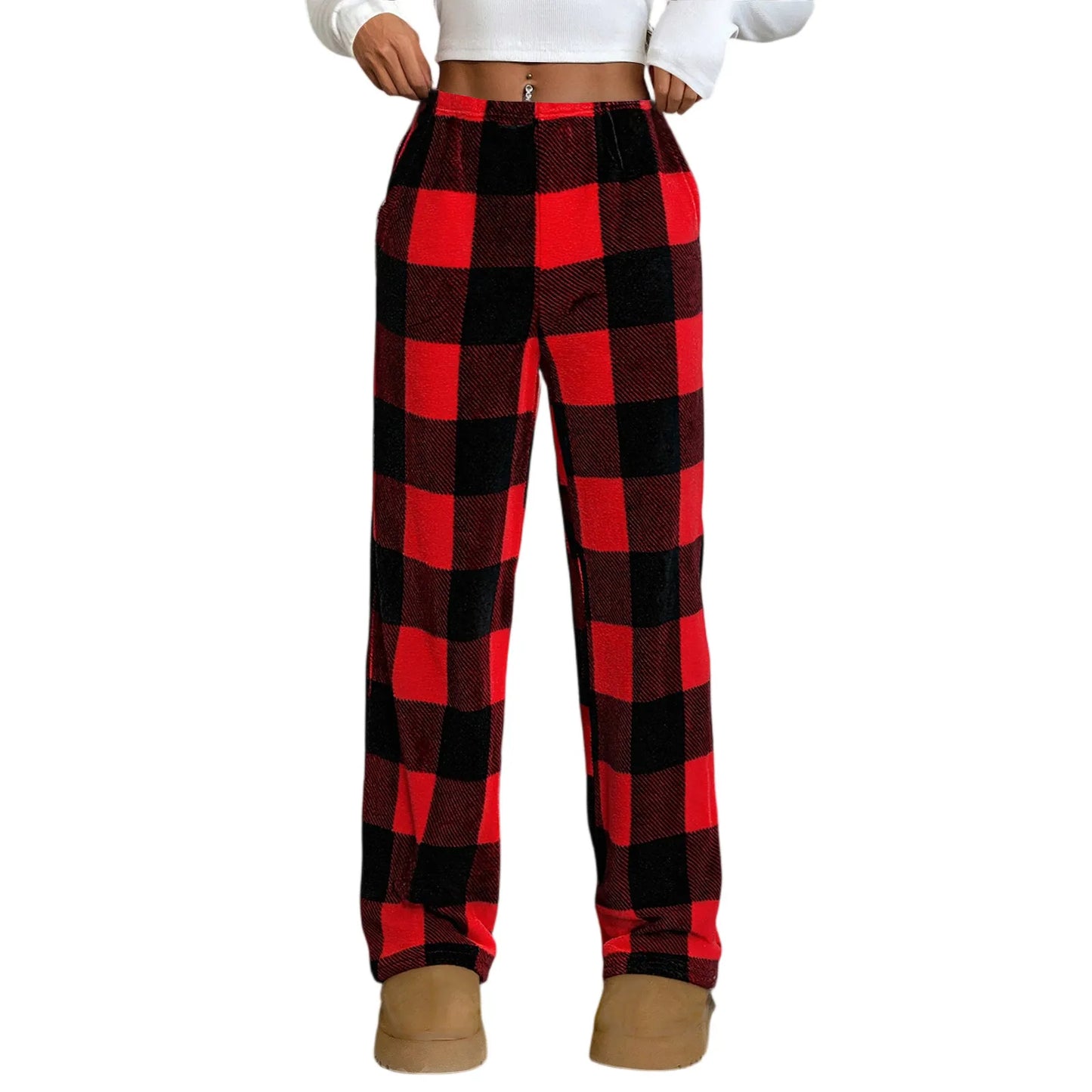 Elastic Waist Wide Leg Nightwear Trousers Fashion Plaid Long Pajama Pants Leisure Comfy Winter Warm Loungewear for Lady 2025