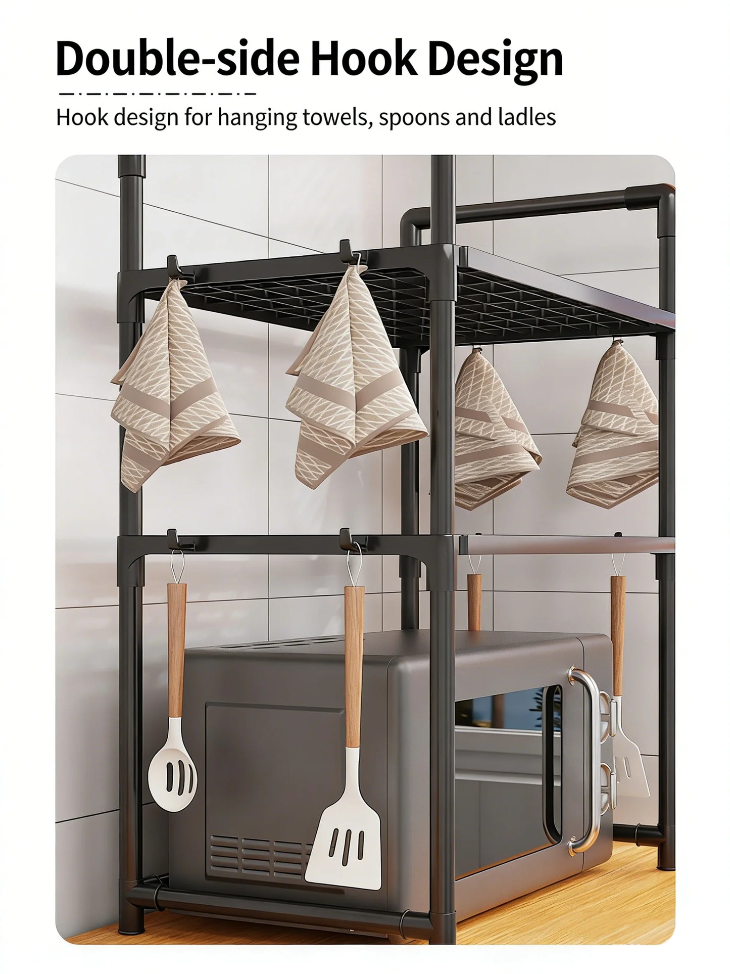 Kitchen Storage Rack Kitchen counter shelf Microwave Shelf Condiment Organizer Shelf Simple Countertop Tidying Shelves with Hook