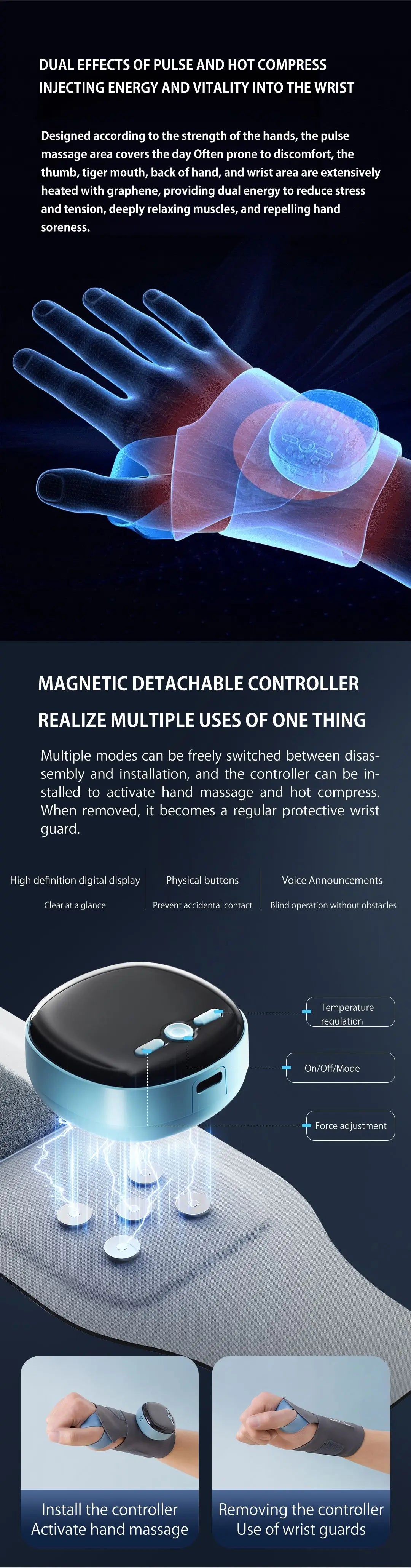 Electric Heating Wrist Massager EMS Wrist Guard Wrist Support Strap Hot Compress 3 Levels Vibration Massage Smart Wrist Massager