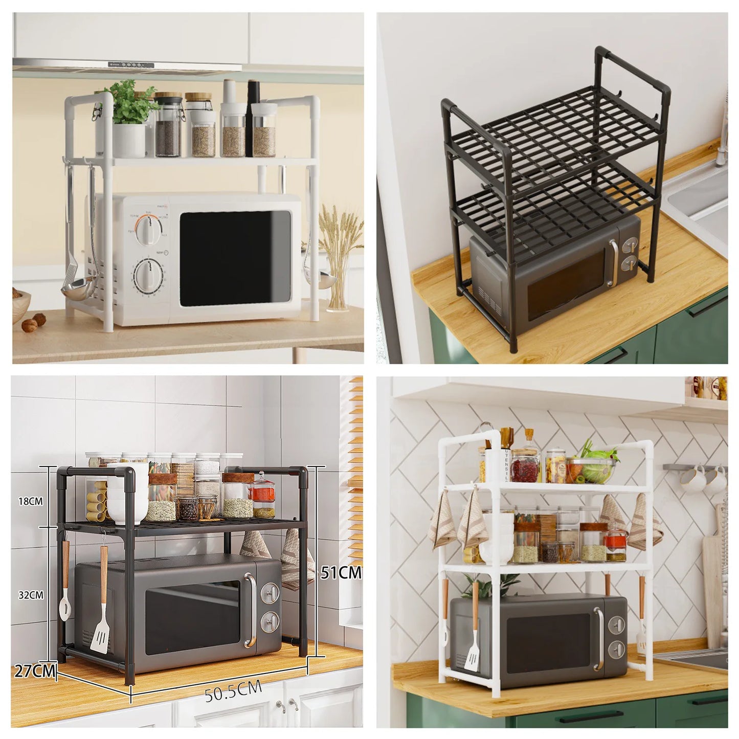 Kitchen Storage Rack Kitchen counter shelf Microwave Shelf Condiment Organizer Shelf Simple Countertop Tidying Shelves with Hook