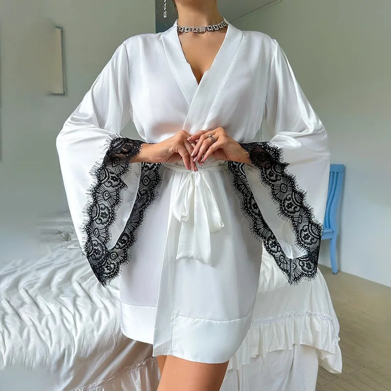 Women's New Pajamas Pajamas Bathrobes Long-sleeved Lace Pajamas Loungewear