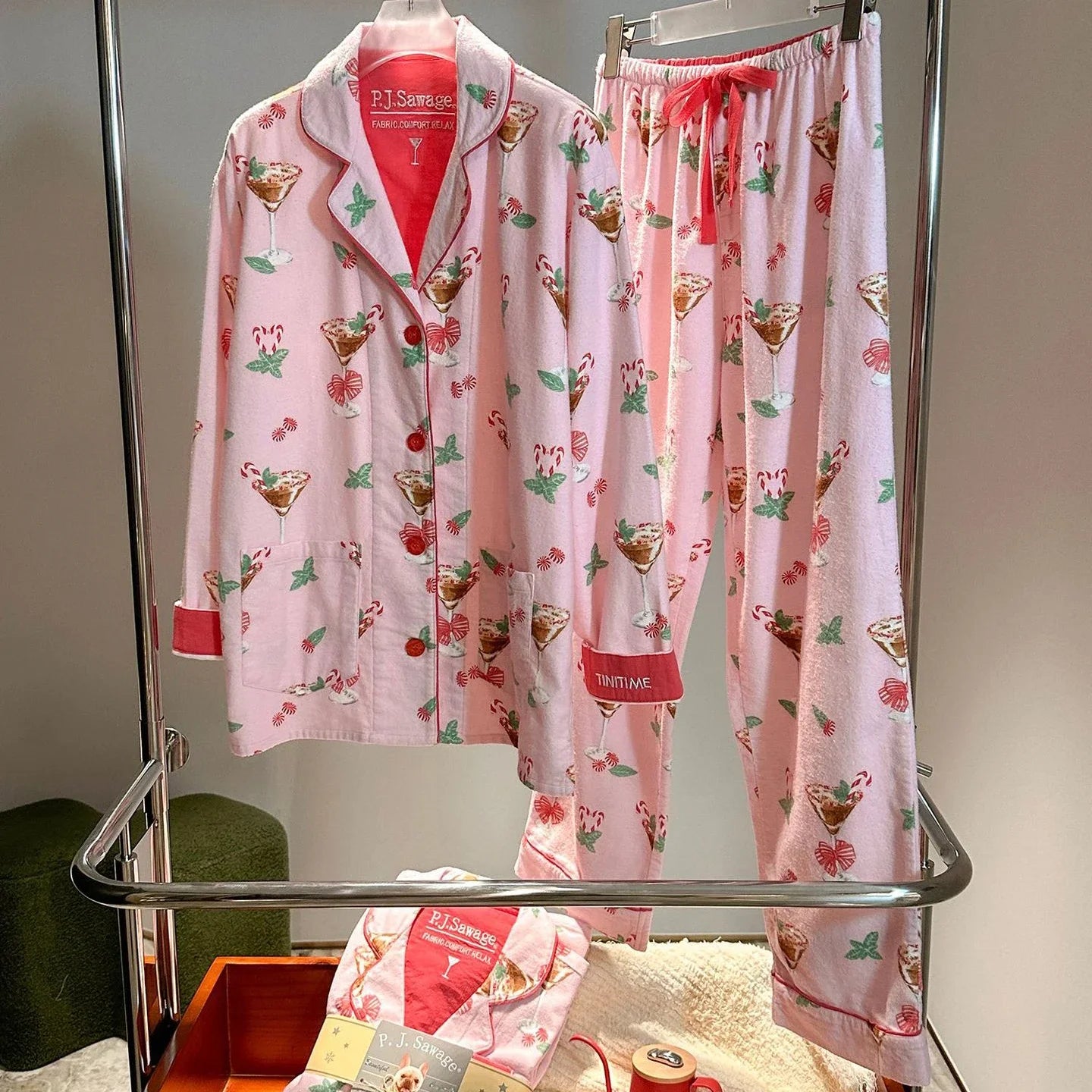 Cute Cartoon Sleepwear Long Sleeve Top Pant Soft Cotton Pajamas Suit 2Pcs Embroider Letter Homewear Lady Autumn Loungewear