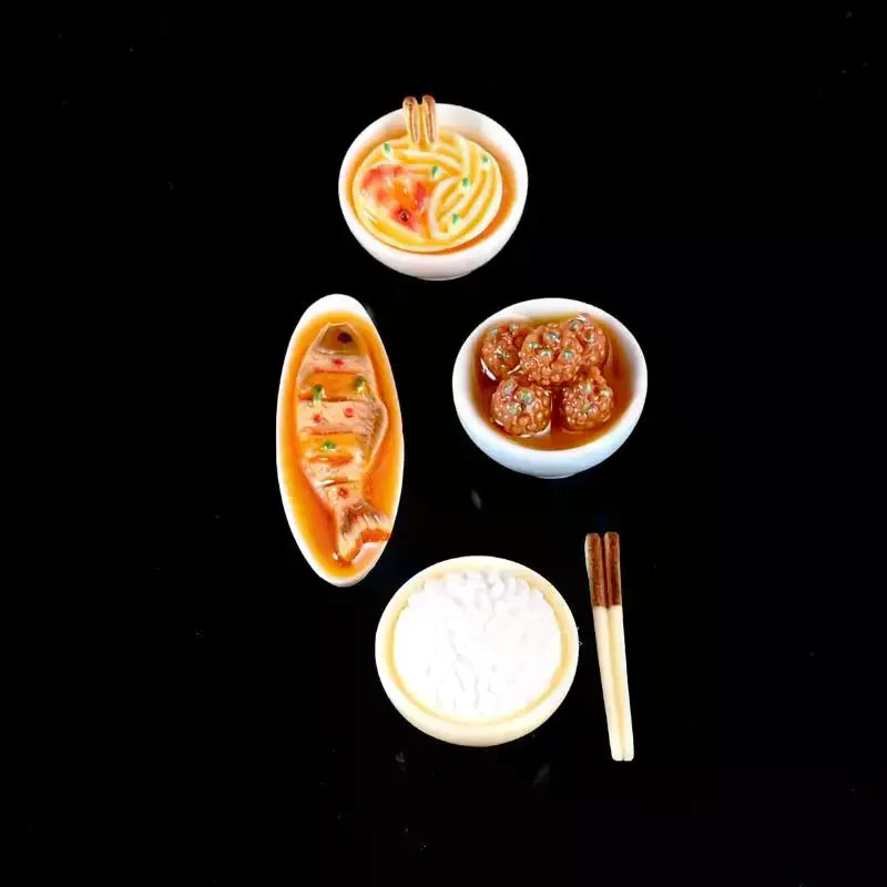 1/12 Dollhouse Miniature Chinese Dishes Food Models Dollhouse Kitchen Decoration DIY Dolls House Dining Room Ornaments
