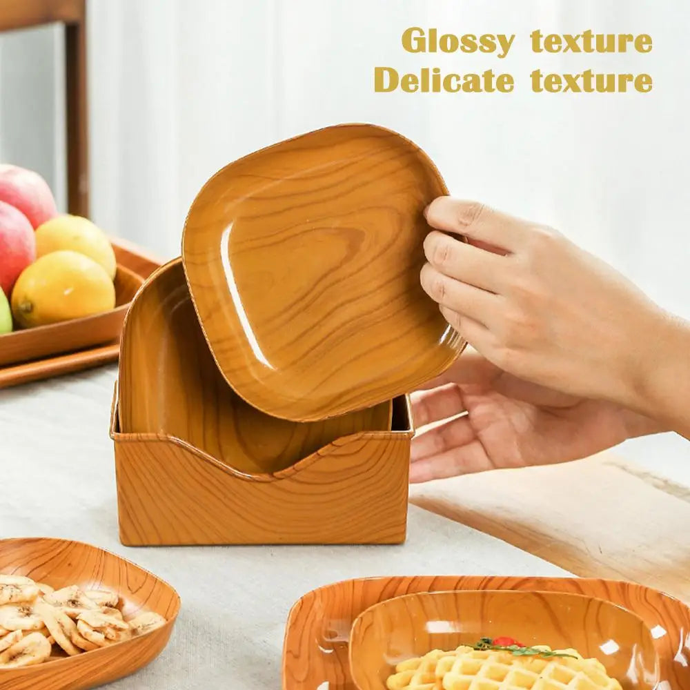 Kitchen Imitation Wood Grain Square Plate Japanese Simple Grain Dish Set For Tableware Kitchen Bowl Dish Dinnerware Cook Supplie