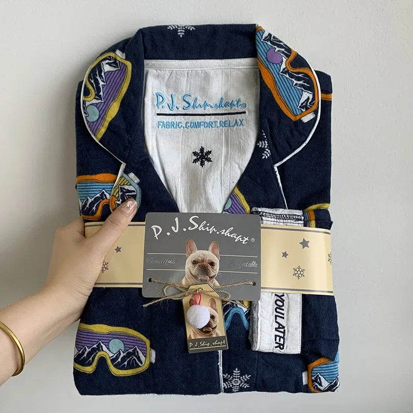 Cute Cartoon Sleepwear Long Sleeve Top Pant Soft Cotton Pajamas Suit 2Pcs Embroider Letter Homewear Lady Autumn Loungewear