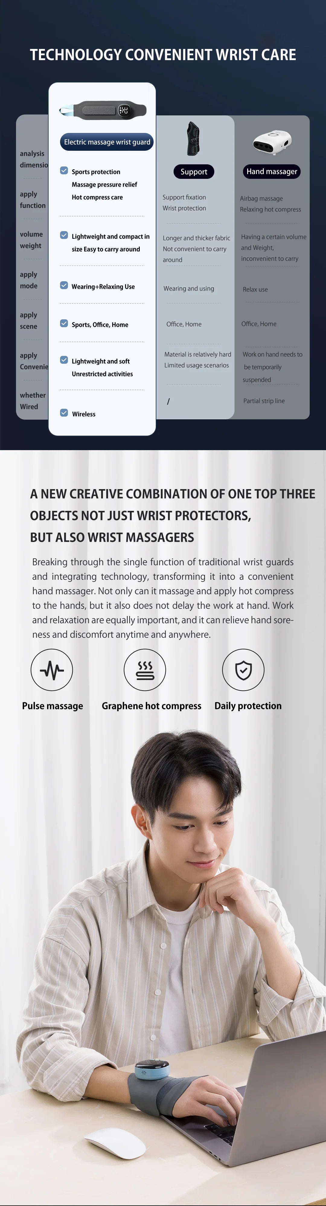 Electric Heating Wrist Massager EMS Wrist Guard Wrist Support Strap Hot Compress 3 Levels Vibration Massage Smart Wrist Massager