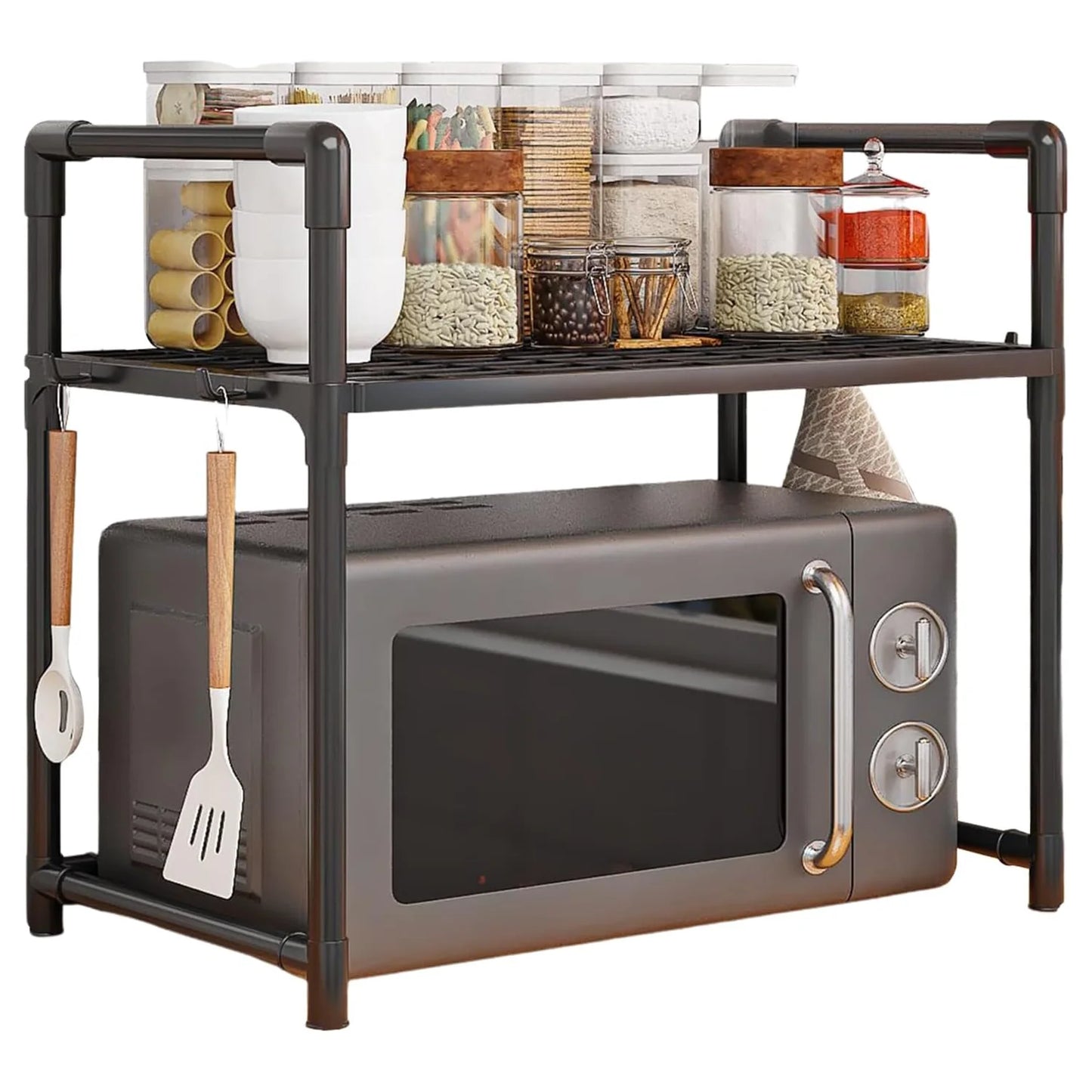 Kitchen Storage Rack Kitchen counter shelf Microwave Shelf Condiment Organizer Shelf Simple Countertop Tidying Shelves with Hook