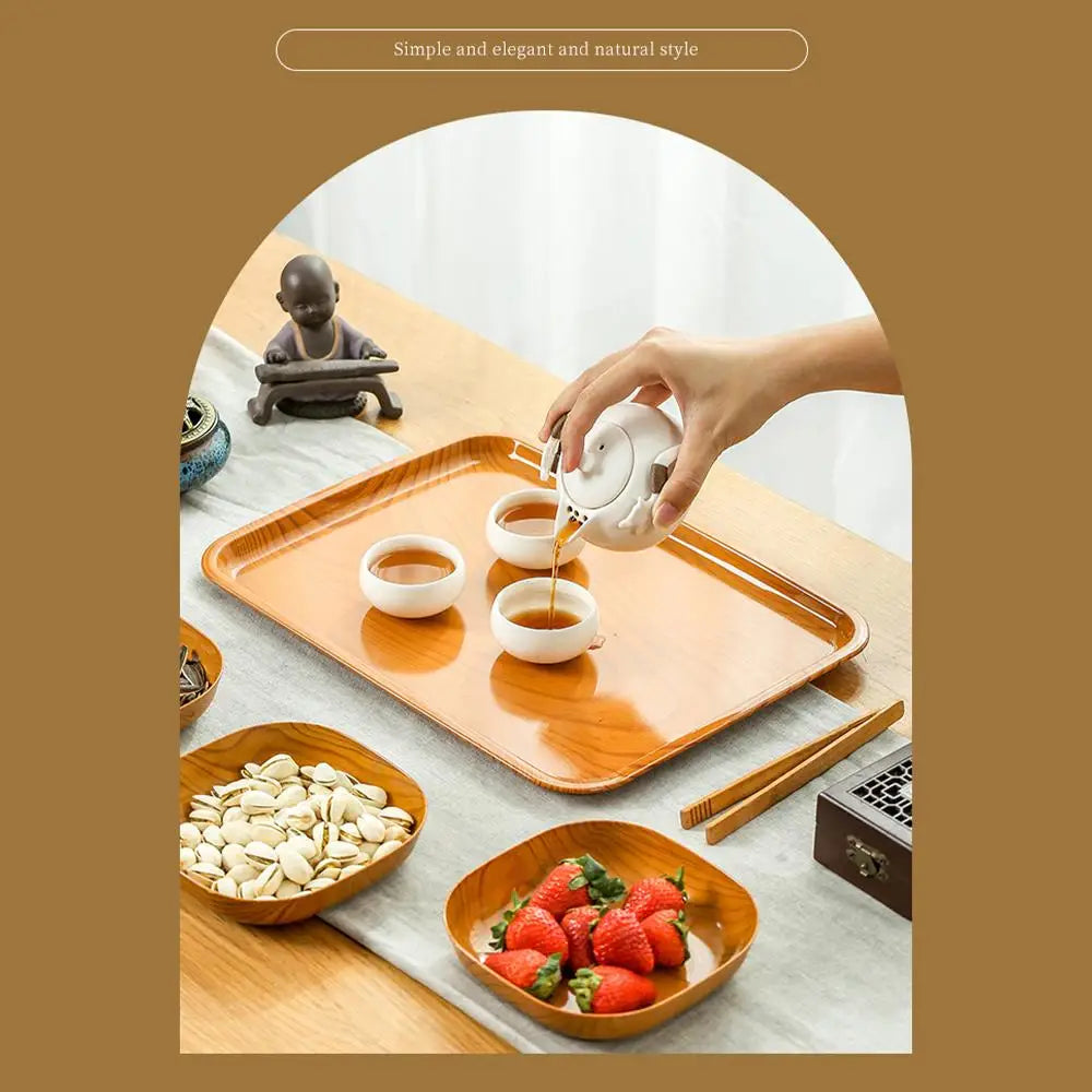 Kitchen Imitation Wood Grain Square Plate Japanese Simple Grain Dish Set For Tableware Kitchen Bowl Dish Dinnerware Cook Supplie