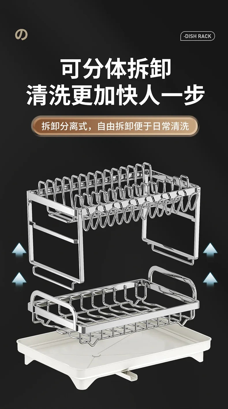 Kitchen Home Countertop Adjustable 2 Tier Stainless Steel Dish Drying Rack Plates Bowl Organizer Drainer Storage Rack Utensils