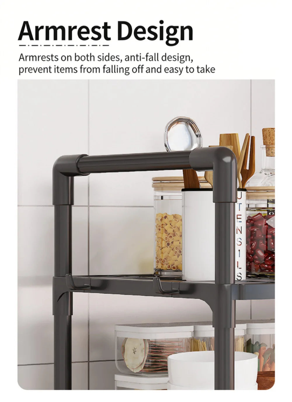 Kitchen Storage Rack Kitchen counter shelf Microwave Shelf Condiment Organizer Shelf Simple Countertop Tidying Shelves with Hook