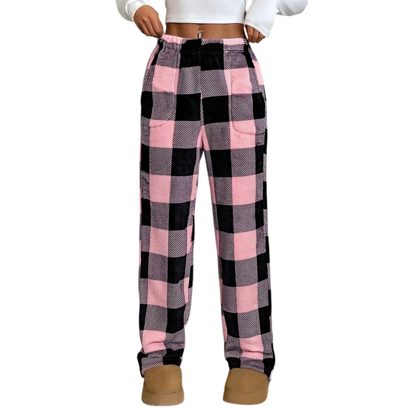 Elastic Waist Wide Leg Nightwear Trousers Fashion Plaid Long Pajama Pants Leisure Comfy Winter Warm Loungewear for Lady 2025