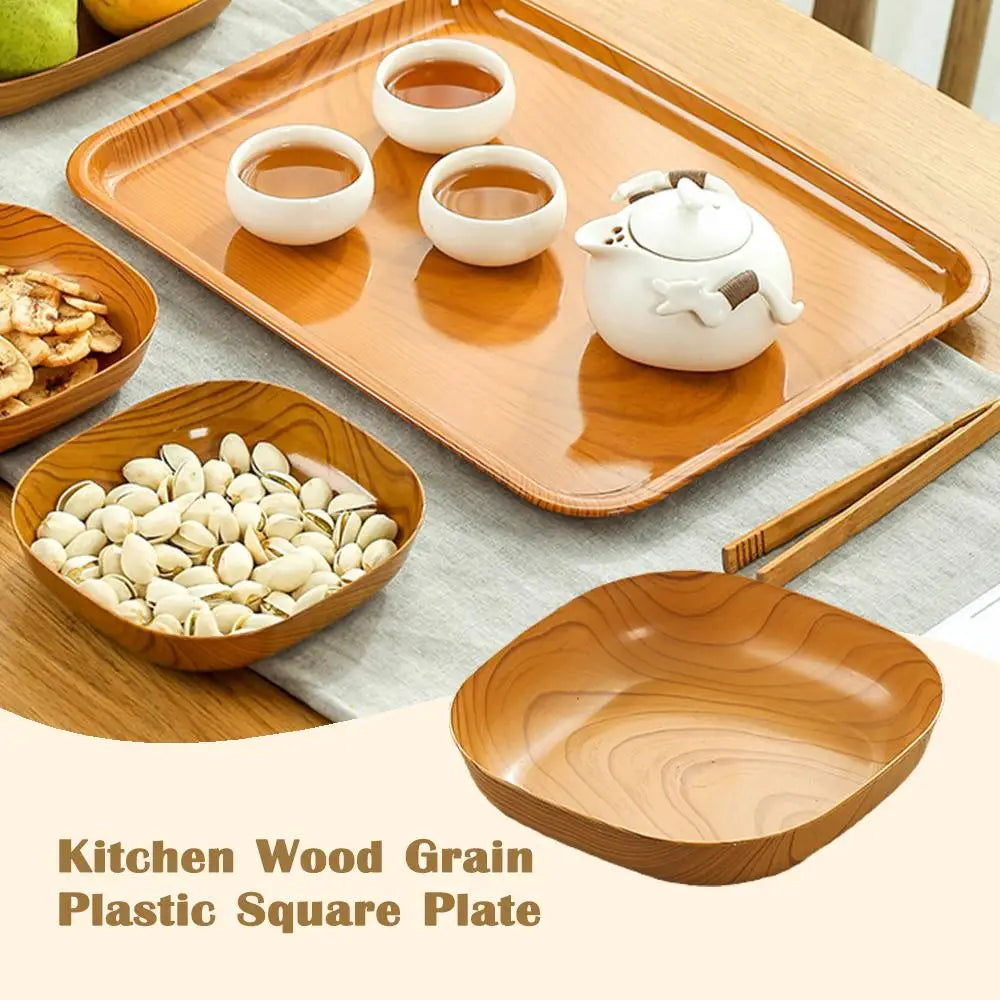 Kitchen Imitation Wood Grain Square Plate Japanese Simple Grain Dish Set For Tableware Kitchen Bowl Dish Dinnerware Cook Supplie
