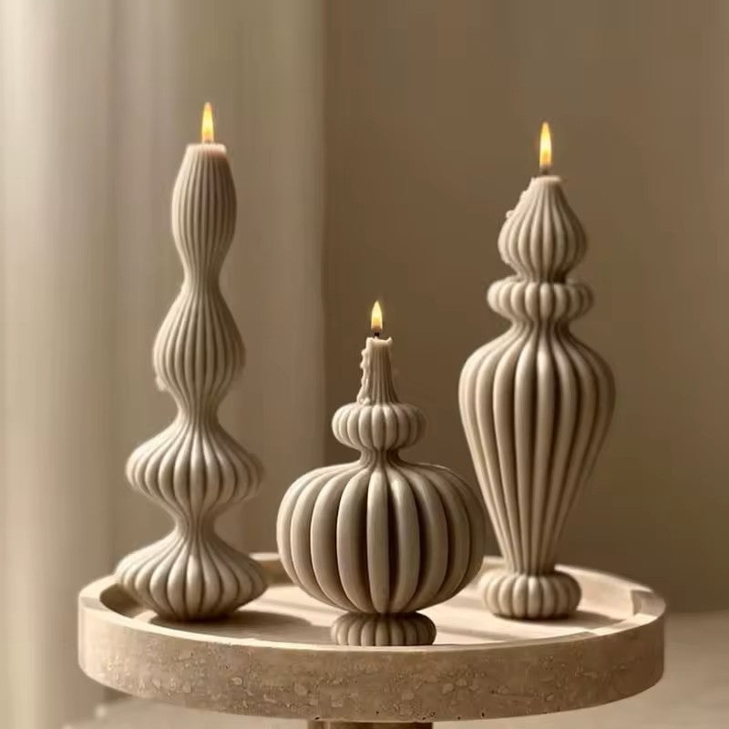 Geometric Roman Column Silicone Candle Mold – Modern Striped Pillar Design