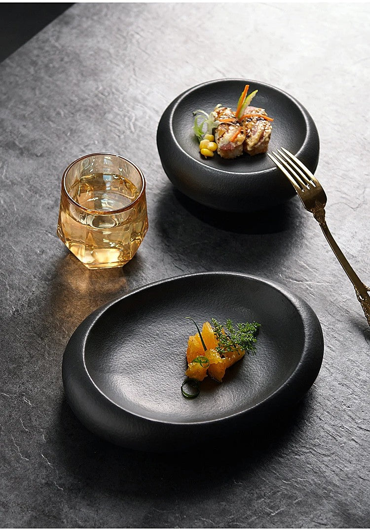 Black Ceramic Western Food Plate