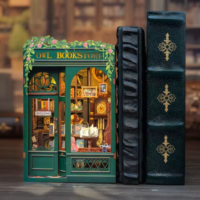 DIY Owl Bookstore Miniature Wooden Book Nook Kit with Lights