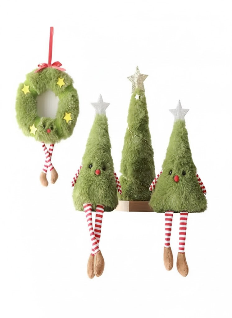 Holiday Wreath & Tree Hanging Doll Decorations Set