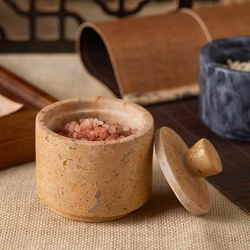 Natural Marble Spice Jar with Lid