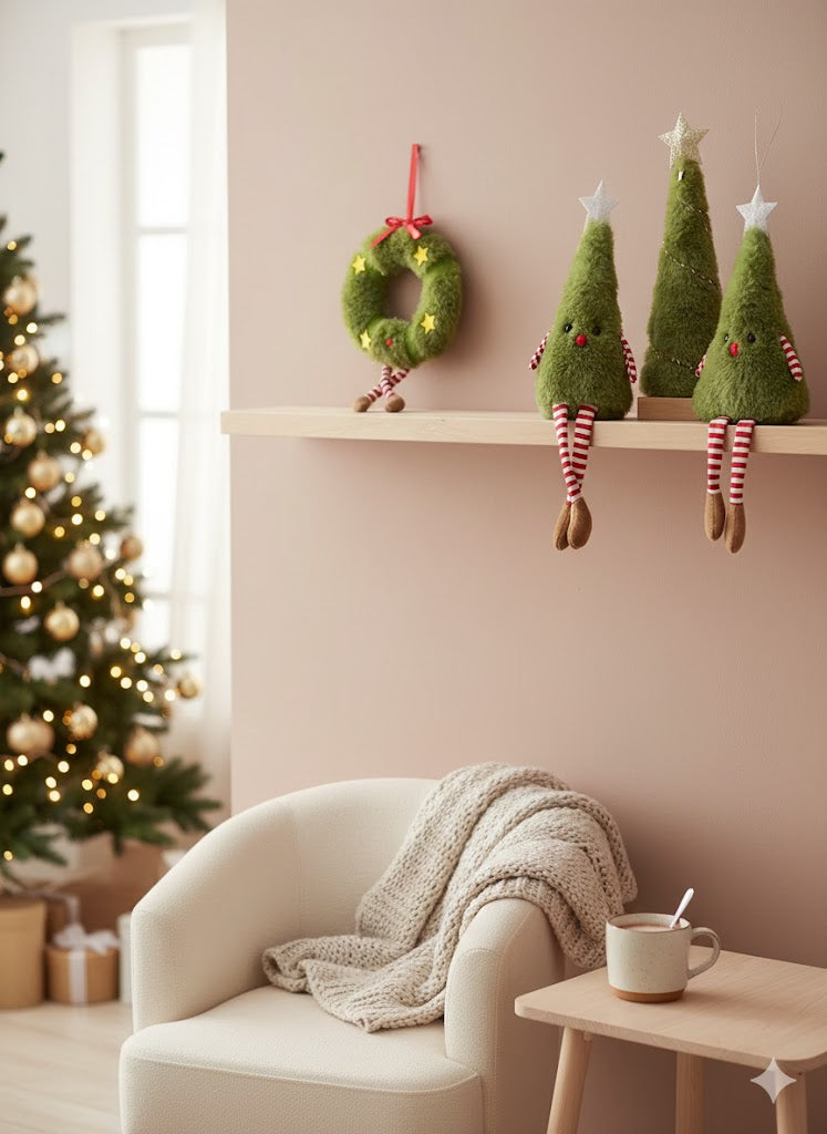 Holiday Wreath & Tree Hanging Doll Decorations Set